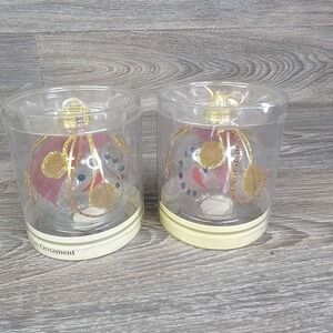Christmas House Glass Ornaments a Lot‎ of Two Beaded Snowman Face Clear Glitter